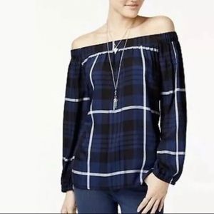 7 Sisters (NEW) Juniors Plaid Off-Shoulder Top S